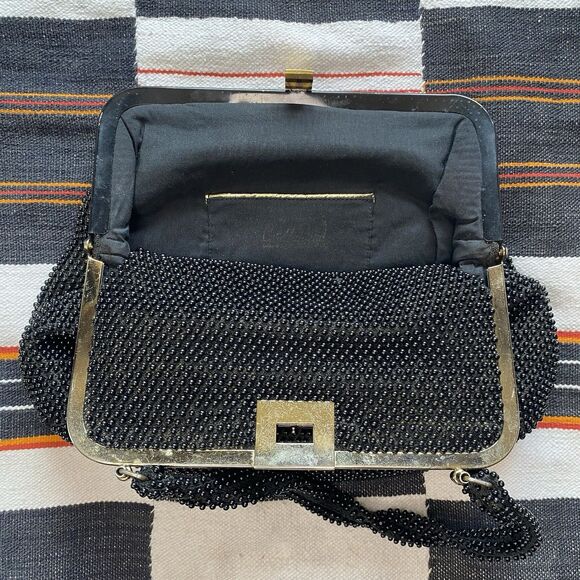 Vintage 40’s/50’s Corde Bead Handbag. Black Beaded With Gold Hardware. Rare. - Picture 8 of 16